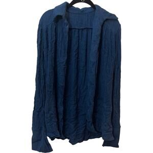 Savannah Morrow Open Front Blouse Top Shirt L/XL Midnight Blue Long Sleeve